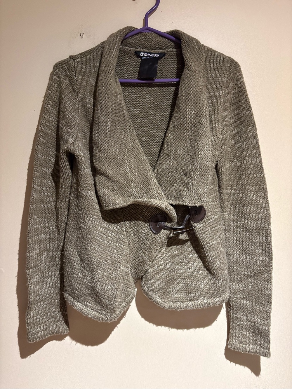 Groggy Knit Shawl Collar Style Toggle Closure Cardigan Size Small Piling Y2K